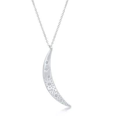 Sterling Silver Cubic Zirconia Crescent Moon Necklace • $37.51