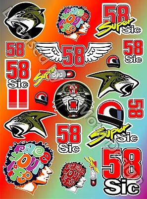 Marco Simoncelli 58 Super Sic Decals Set 9.1x12.2 In Sheet 20 Stickers Motogp • $10.90