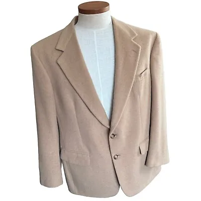 100% Camel Hair Mens Bill Blass Blazer 48 Chest X 33 Tan Two Button USA Vintage • $32.79