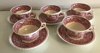 Masons Vista Pink Tea Cups & Saucers X 5 • £25