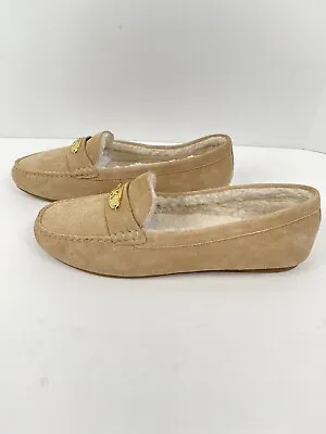 Michael Kors  Women's Blythe Tan Suede Moccasins Faux Shearling Lining  Size 10 • $34.95