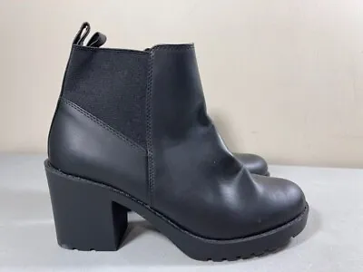 Worn Once Divided H&m Womens Black Pull On Chunk Heel Ankle Boots Size 41 Usa 10 • $9.56