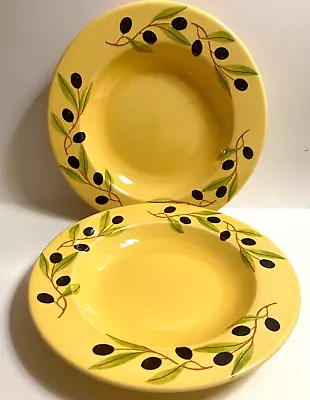 Varages France Olive Branch Yellow Set Of 2 Shallow Soup Bowls Excellent 9.25  • $48.99