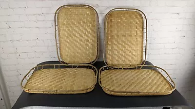 Lot Of (4) Vintage Bamboo Serving Trays Lt. Tan Bamboo Color In VGC • $39.95