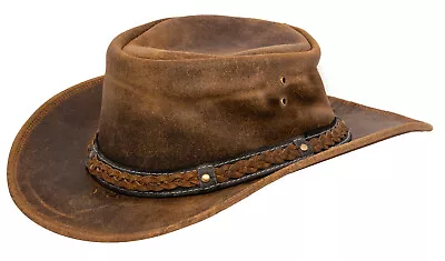 £24.29 • Buy Cowboy Aussie Real Leather Hat Australian Tan Brown Western Outback Bush Hat