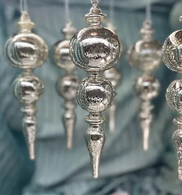 Silvered Mercury Glass Finial Ornaments Set Of SIX Christmas Ornaments • $58