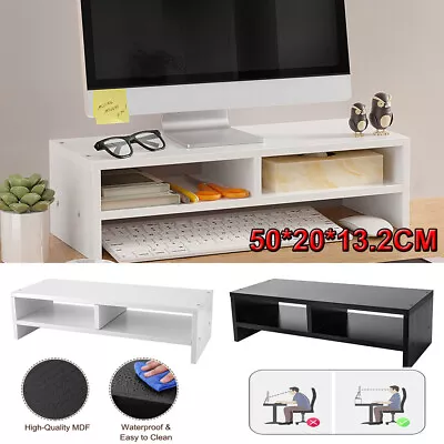 Computer Desktop Monitor Stand Laptop TV Display Screen Riser Shelf Black • £11.59