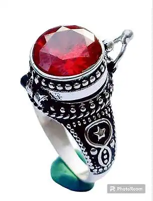 Red Garnet Gemstone Handmade Poison Ring 925 Sterling Silver Poison Ring • $20.47