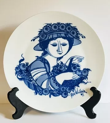 VTG Bjorn Wiinblad Art Pottery Platter Blue & White Lady Flowers Rosenthal 13” • $350