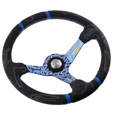 Blue Momo ULTRA 350mm/14'' Deep Dish Suede Racing Car Sport Steering Wheel • $137.50