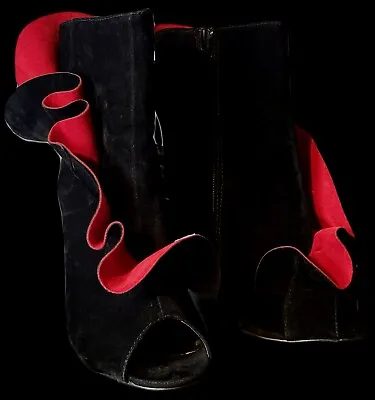 Madison Peep Toe Peep Heel Ankle Boots 4  Red And Black Crushed Velvet Size 8  • $22.95