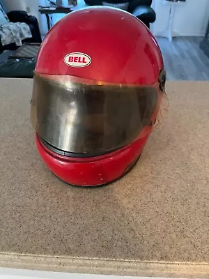 Vintage Bell Tour Star Red Motorcycle Helmet Size 7 3/8  Full Face W/Shield • $45