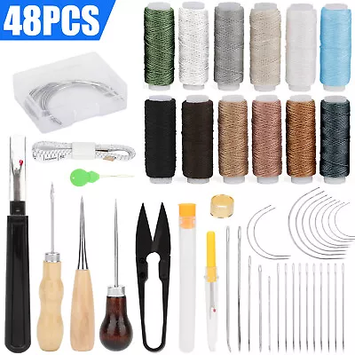 48 Pcs Sewing Kit Awl Leather Hand Stitcher Repair Set Heavy Duty Thread Needles • $12.98