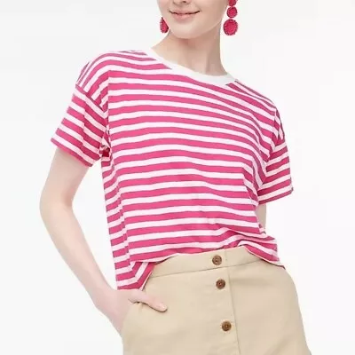 Nwt J.crew ❤️ Striped Crew Neck Tee Fuchsia Blossom & White T-shirt S L Xl • $42.50