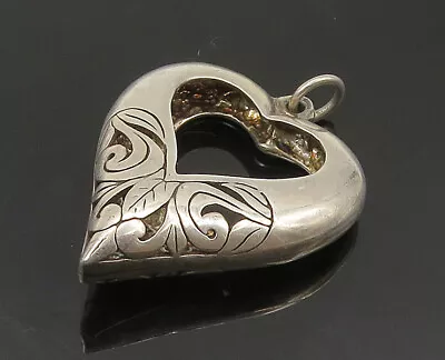 925 Sterling Silver - Vintage Shiny Open Swirl Heart Locket Pendant - PT19787 • $39.12