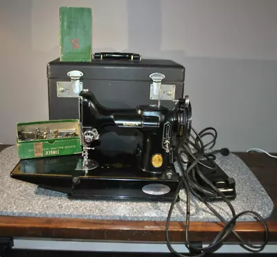 Vintage Singer Portable Electric Sewing Machine 221-1 Original Case Accessories • $270