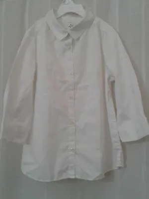 CREWCUTS J CREW GIRLS White Peter Pan Collar Long Sleeve Blouse Shirt Sz 8 Or 10 • $19.99