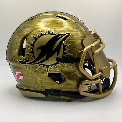 Miami Dolphins CUSTOM Brushed Gold Hydro-Dipped Gold Visor Mini Football Helmet • $175