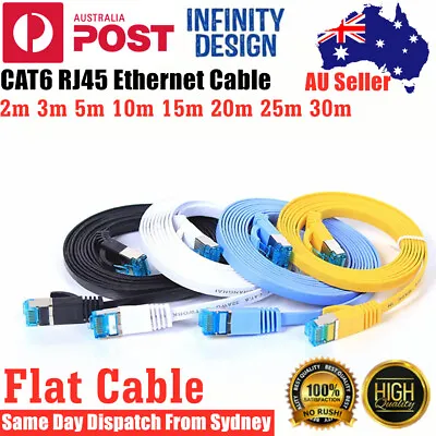 $6.85 • Buy 2/5/10/15/20/30m Cat6 RJ45 Flat Ethernet Cable Internet LANs Network Cord Router