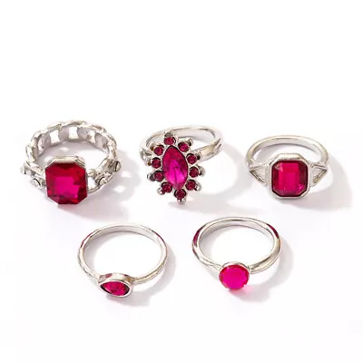 6 Pcs Silver Boho Stack Red Stone Above Knuckle Ring Sunflower Finger Tip Rings  • £5.49