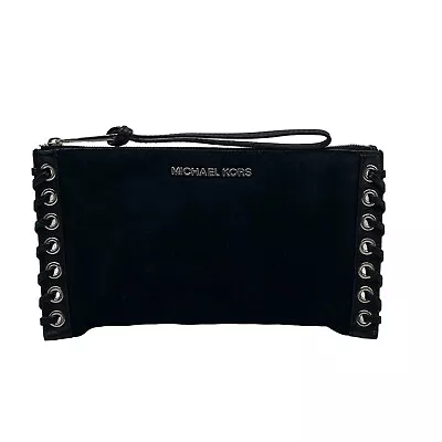 Michael Kors Black Leather And Suede Eyelet Clutch • $84