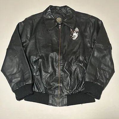 2010 Bradford Exchange Black Leather Jacket Wolf Embroidery Sz Large • $40