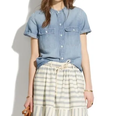 Madewell Blue Cotton Linen Perfect Chambray Sunday Shirt Denim Top Size Small • $17.99