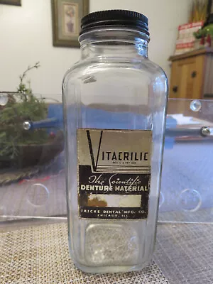 Vintage VITACRILIC---The SCIENTIFIC DENTURE MATERIAL CLEAR GLASS  BOTTLE • $4.99