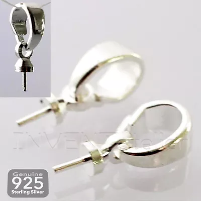 SNAP BAIL Open Clip CAP BAILS Half Drilled Pearl Pendant 925 Silver Plated _327. • £3.55