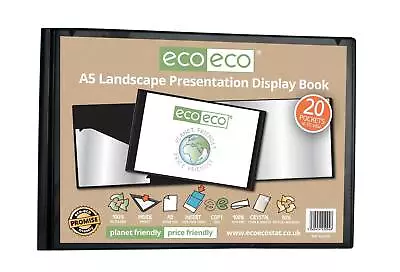 EcoEco A5 20 Pocket Landscape Presentation Display Book Black 50% Recycle ECO094 • £5.45