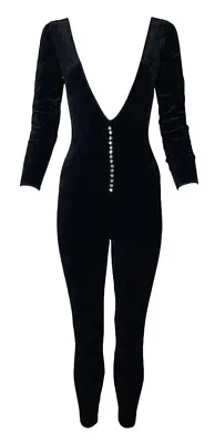 Vintage 1990's Gianfranco Ferre Plunging Black Velvet Jumpsuit Catsuit • $4200