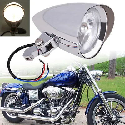 For Harley Softail Dyna Ultima 4 1/2  Chrome Tri Bar Bullet Headlight Head Lamp • $52.95