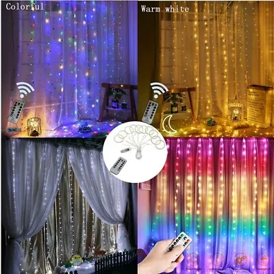 £6.99 • Buy 300 LED Curtain String Fairy Lights Waterproof Window Wedding Party Xmas Decor