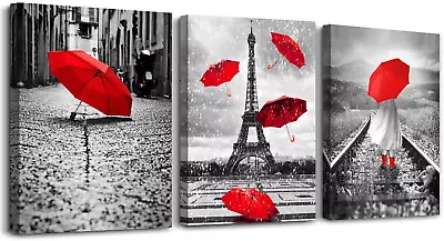 Black And White Landscape Eiffel Tower 3 Piece Wall Art For Living Room Bathroom • $48.99