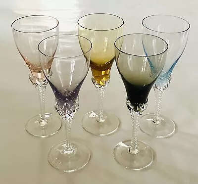 Vintage Harlequin Glasses Clawed Twist Stem X5 Wine Glasses • $50