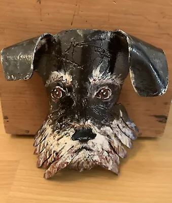 Metal Art Schnauzer Face  Outsider Realistic Hook Hanging Dog OOAK Garden Raw • $17.99