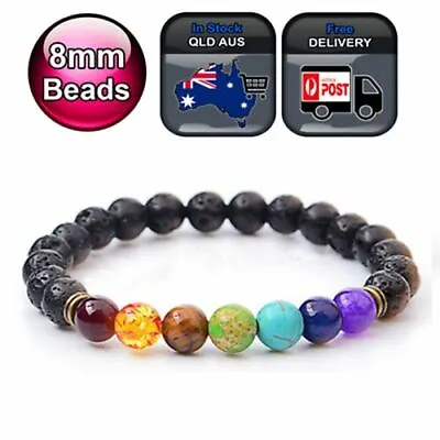 $6.95 • Buy Chakra Healing Lava Stone Bead Bracelet 7 Bead Natural Oil Diffuser Gemstone