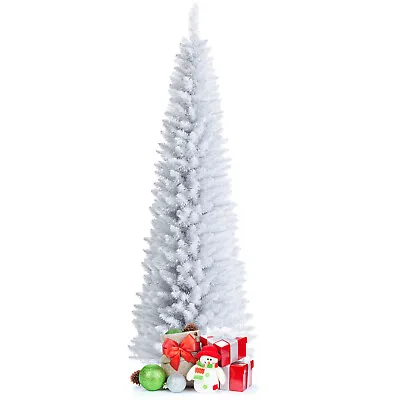 Costway 7' Unlit Artificial Slim Christmas Pencil Tree W/ Metal Stand White • $45.99