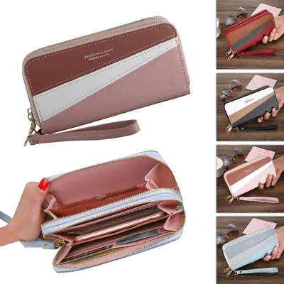 Large Women Leather Wallet Long Zip Purse Card Phone Holder Case Clutch Handbag • £5.99