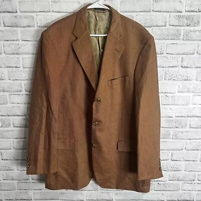Ibiza Wool Silk Sport Coat Copper Brown Herringbone Blazer Jacket Mens Sz 44 L • $49.99