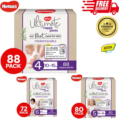 $78.77 • Buy New Huggies Ultimate Nappy Pants Size 4/5/6 Unisex 10-18kg Huggies Nappy Pants