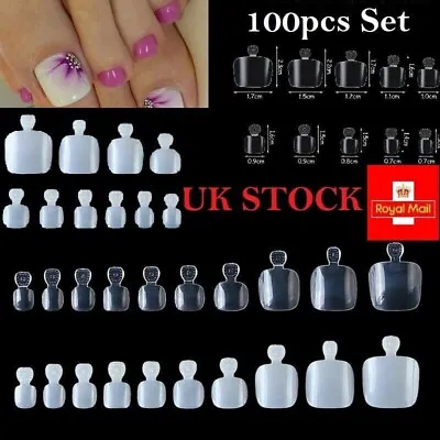 100Pcs False Toe Nails Nail Art Full Coverage Tips Clear Natural Extension New • £2.75