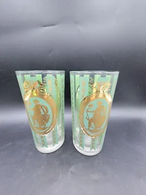 2 Vintage MCM Cera Green/Gold Athena & Cherub Barware Glasses  • $14