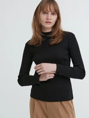 $15 • Buy Uniqlo Ribbed Knit Long-sleeve Mockneck Top In DARK GREY Size XS