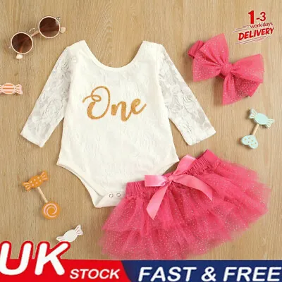 £11.99 • Buy Newborn Baby Girl Kids 1st Birthday  Romper Skirt HeadbandTutu Dress Outfit Set