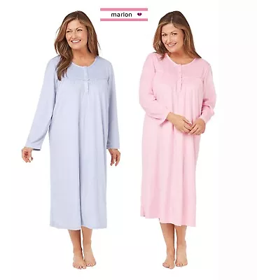 NEW Ladies Long Sleeve Supersoft Shimmer Plain FLEECE Warm Nightdress Nightie • £17.99