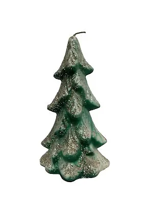 Vintage Gurley  Style Christmas  Tree Candle W Glitter 6” Green White • $13.99
