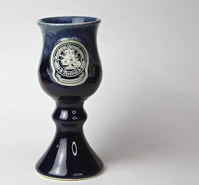 05 Maryland Renaissance Festival Logo Stoneware Wine Goblet White Drip Blue 12oz • $14.99