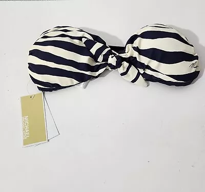 Michael Kors Bandeau Strapless Bikini Top Zebra Print Solid Blue REVERSIBLE XS • $18