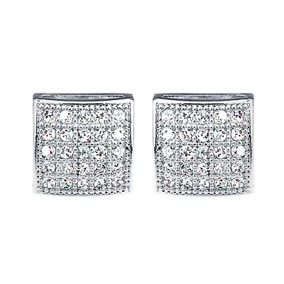 Men's Silver Plated Square Dome Screw Back Stud Micro Pave CZ Earrings 957 S • $10.99